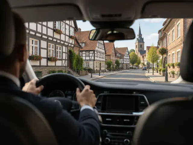 Blick aus einem Taxi auf eine Altstadtstraße